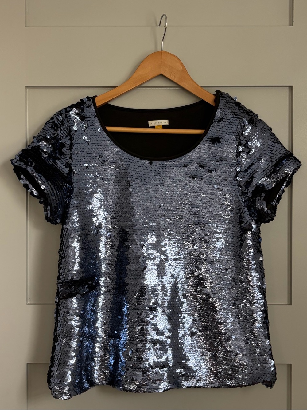 leifsdottir Navy Sequin Short Sleeve Thick/ Lined Tee